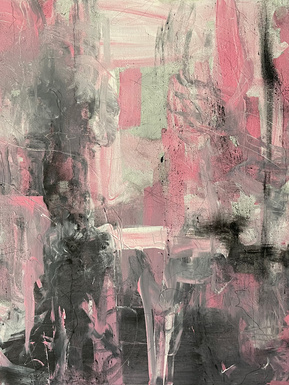 abstract painting in shades of black and pink