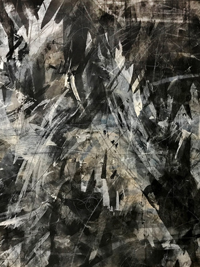 abstract painting in multiple greys and blacks