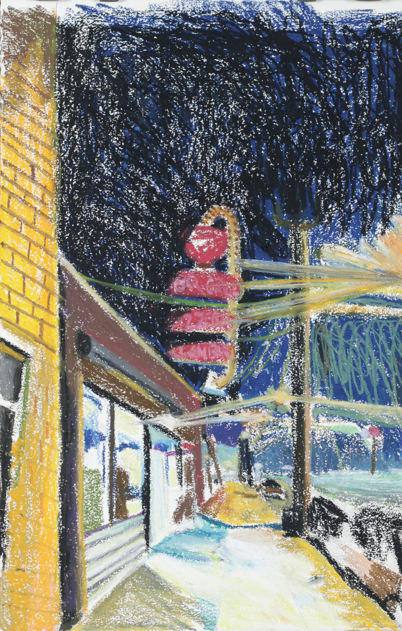 toast of the town liquor store from orange n.j. sketch in oil pastel