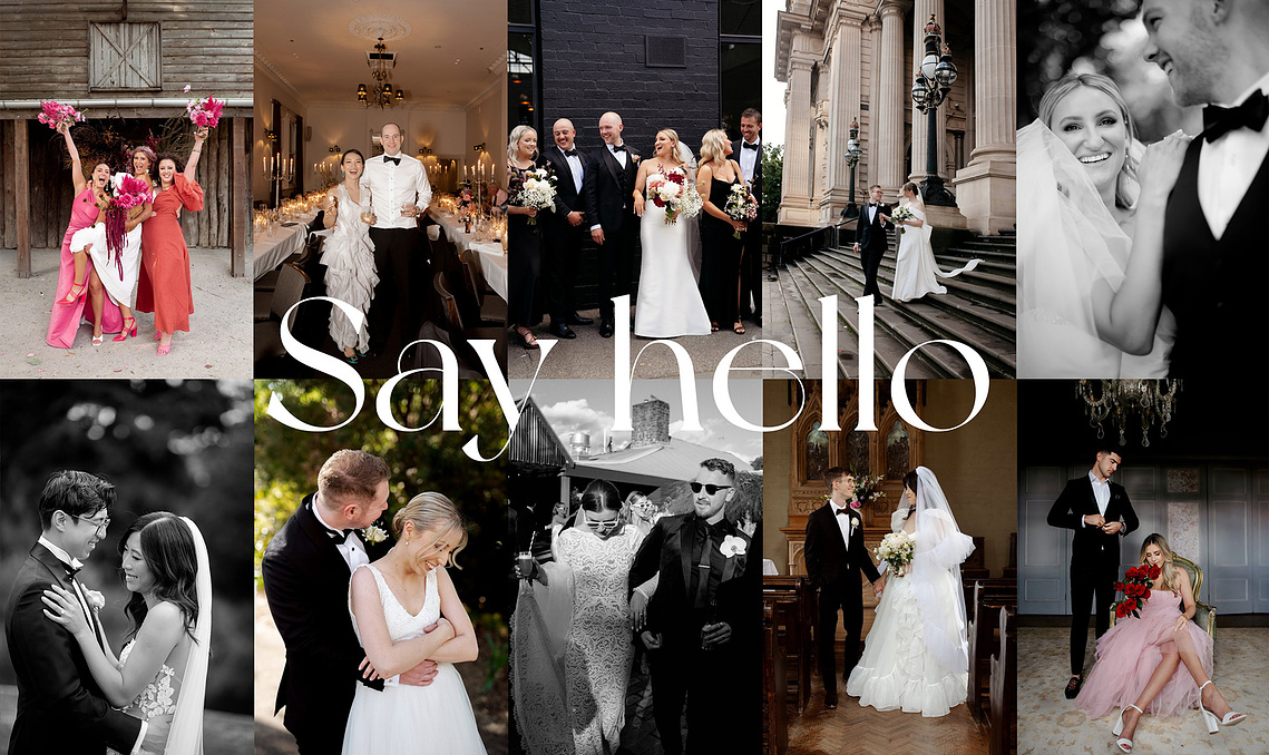 A collage of wedding images in colour and black and white of brides and grooms by Melbourne wedding photographer Jessica Abby Photography
