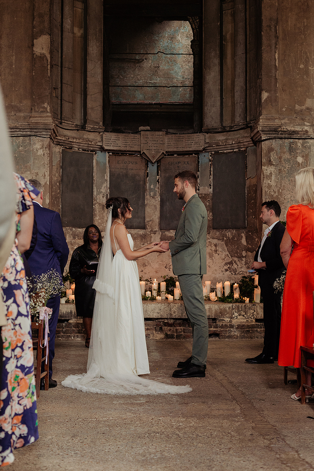 bride and groom at the altar in the Asylum Chapel