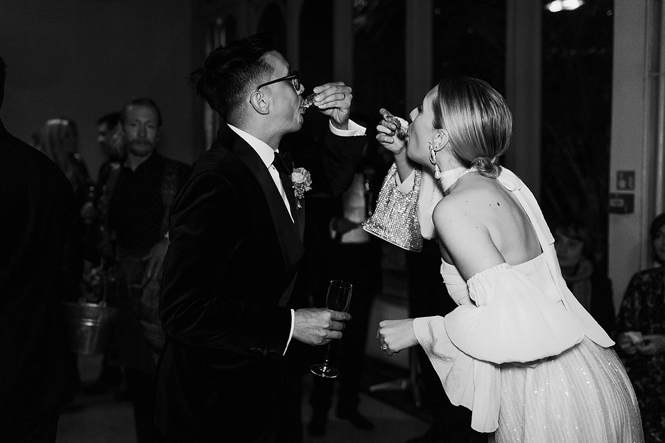 Couple Eating Oysters on Their Wedding Day in London