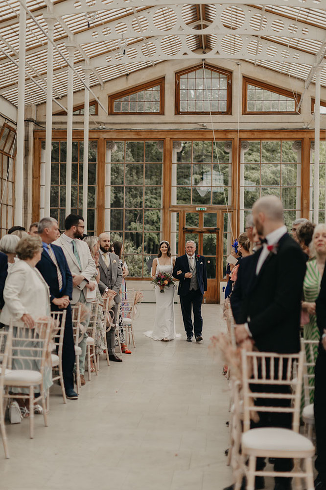 father and bride walking down the aisle Kew Gardens