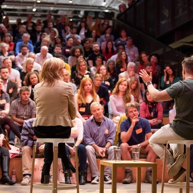 Live corporate event with airbnb CEO Brian Chesky at the Dublin Headquarters. Corporate event photographer 