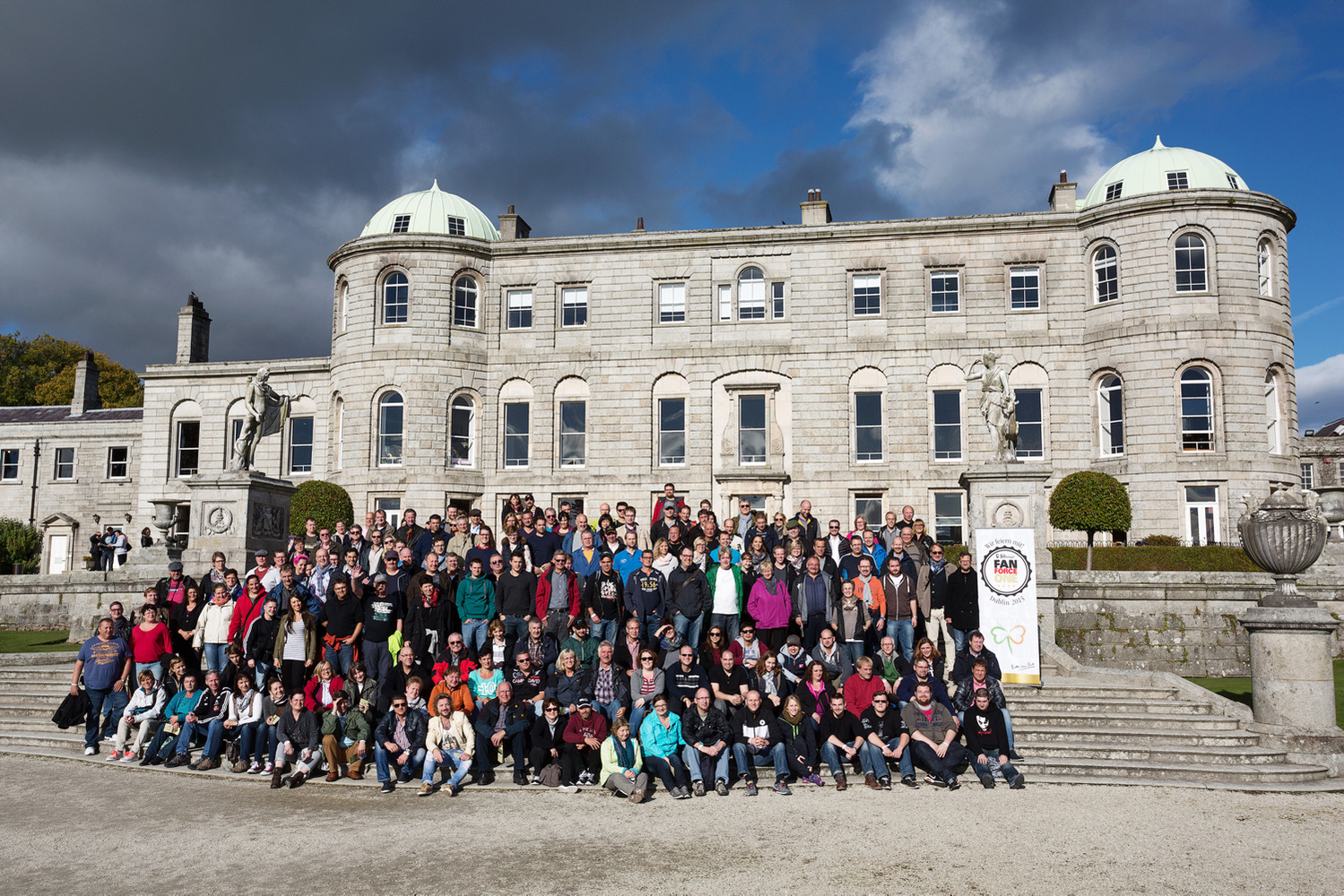 Large corporate group photo at Powerscourt House and Gardens, Co Wicklow. Professional event photography services Dublin