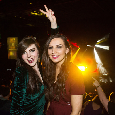 Social event photo of 2 females at a live event in the 3Arena Dublin taken by a corporate event photographer