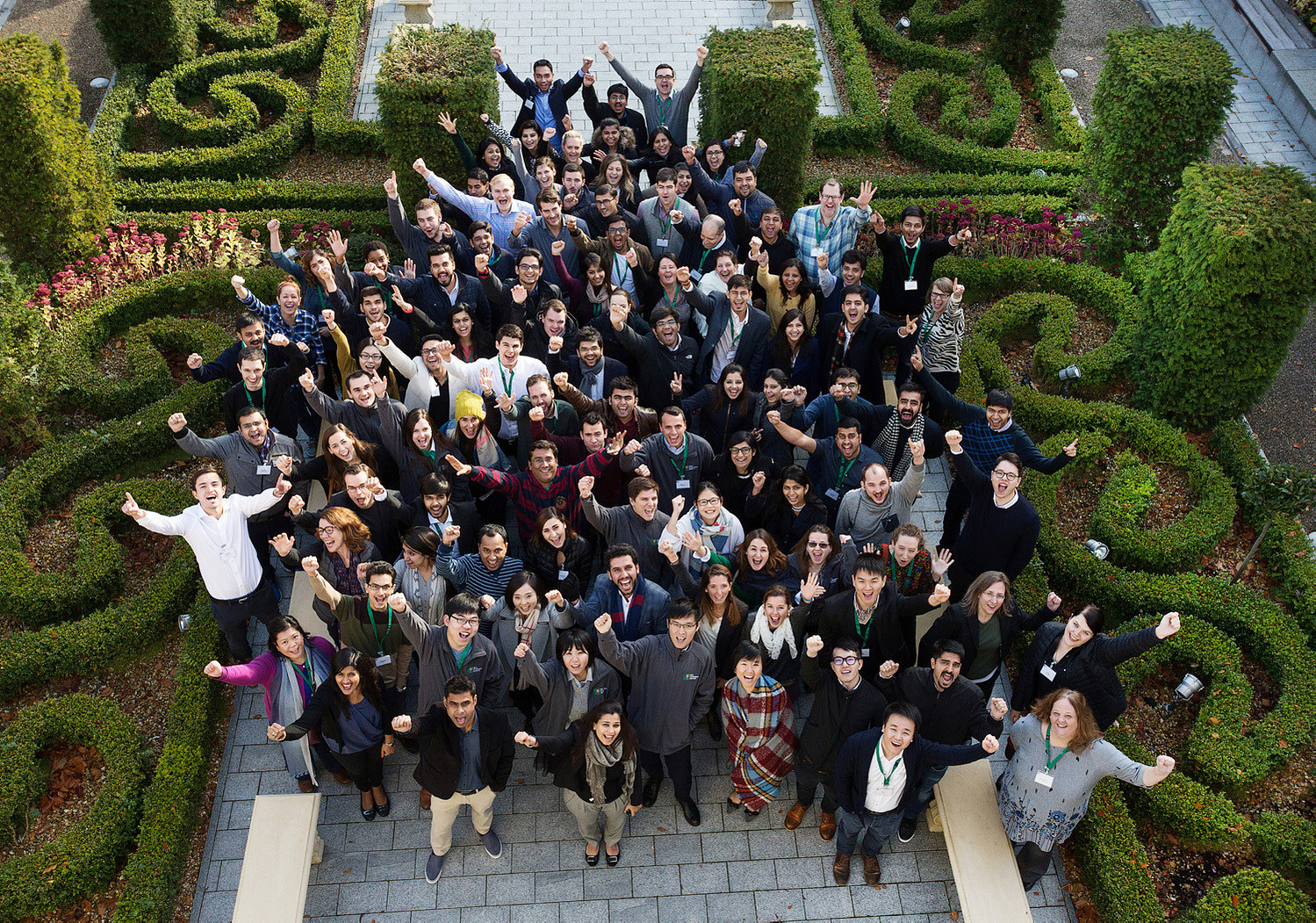 Vibrant corporate group photo from above of delegates at an event in Dublin. Corporate Photography Services Dublin. 