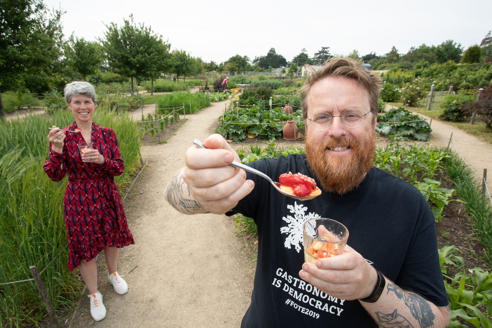 Press PR photo of FOTE Founder Chef JP McMahon and Gráinne Kelleher, CEO at Airfield Estate  at Food on The Edge photocall event launch in Dublin.  Professional photography services