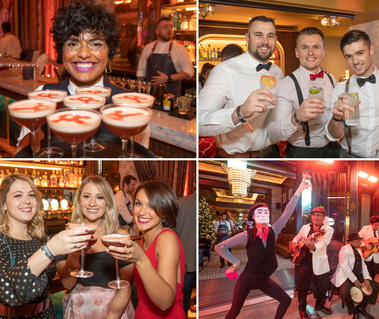A collage of fun colourful party images from a Hubspot corporate social event in Cafe en Seine in Dublin taken by a  professional live event photographer www.eventimage.ie