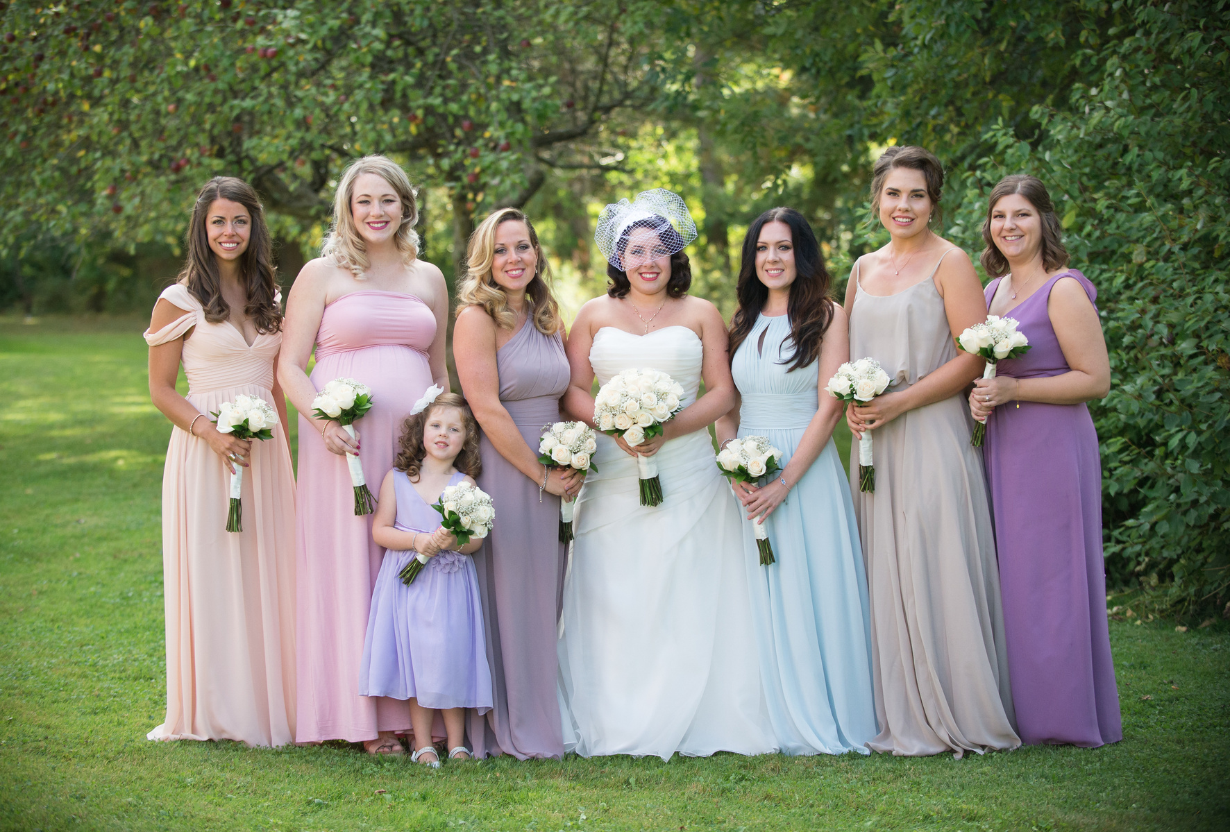 Spring wedding - bridal party in coordinating pastels. Rochester NY