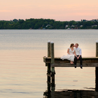 Belhurst Castle wedding photo on Seneca Lake at sunset