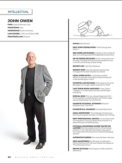 Business North Carolina - Legal Elite Lawyers
Older man from Cover of Magazine standing