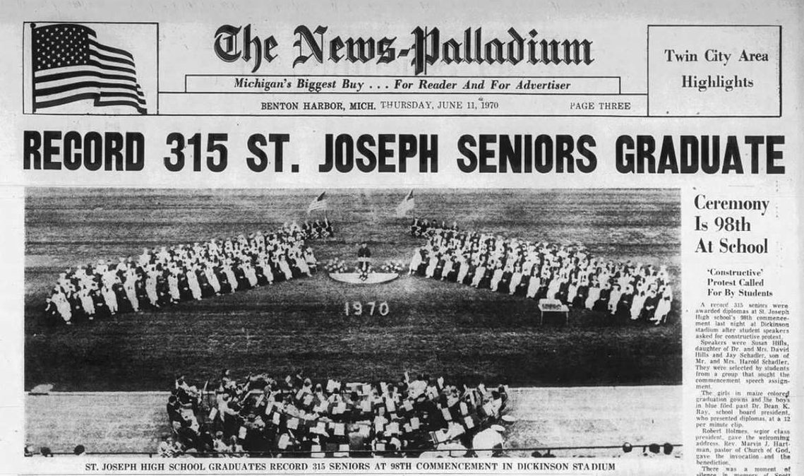 St Joseph High School, St Joseph Michigan, the class of 1970 graduates 315 Bears