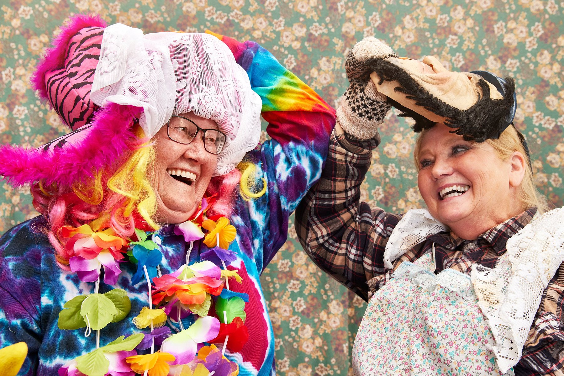 Portrait of two mummers in St John's, Newfoundland. Sharon Hynes & Helen Mackey were photographed by Adam Coish Photography in 2022.