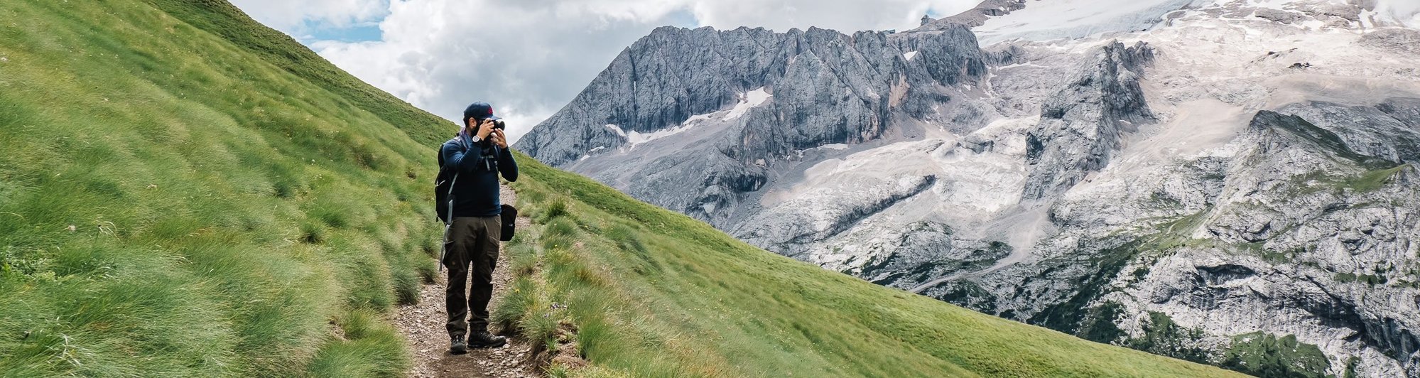 Hiking near the Ghiacciaio della Marmolada in the Dolomites
