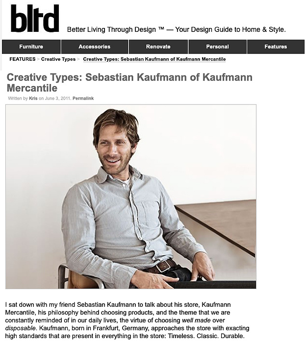 Sebastian Kaufmann interview on the design website Better Living Through Design.