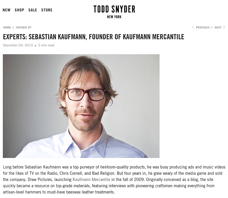 Sebastian Kaufmann interview with fashion brand Todd Snyder.