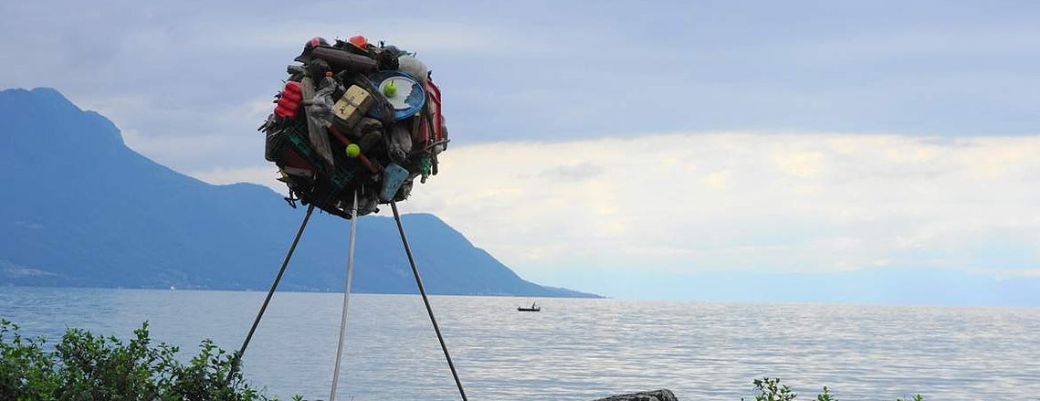 Sculpture in the landscape of the leman lake near Montreux in Switzerland
