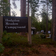 Hodgdon Meadow Campground sign in Yosemite.