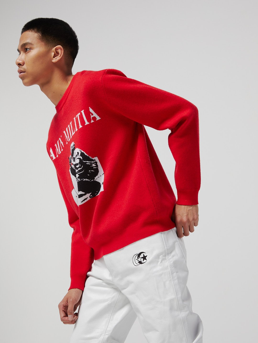 Red AMN Militia luxury premium cut and sew sweater.