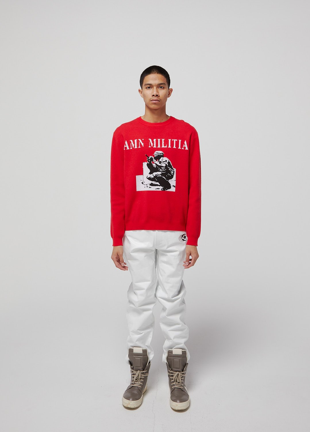 Red AMN Militia luxury premium cut and sew sweater.