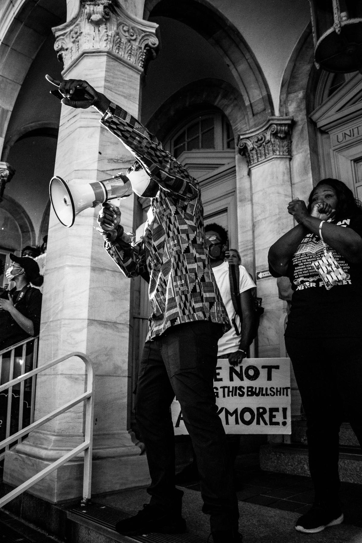 A protestor chanting for justice in Asbury Park, NJ.