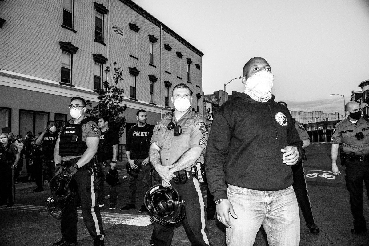 The policemen surveilling the protest in Asbury Park, NJ.