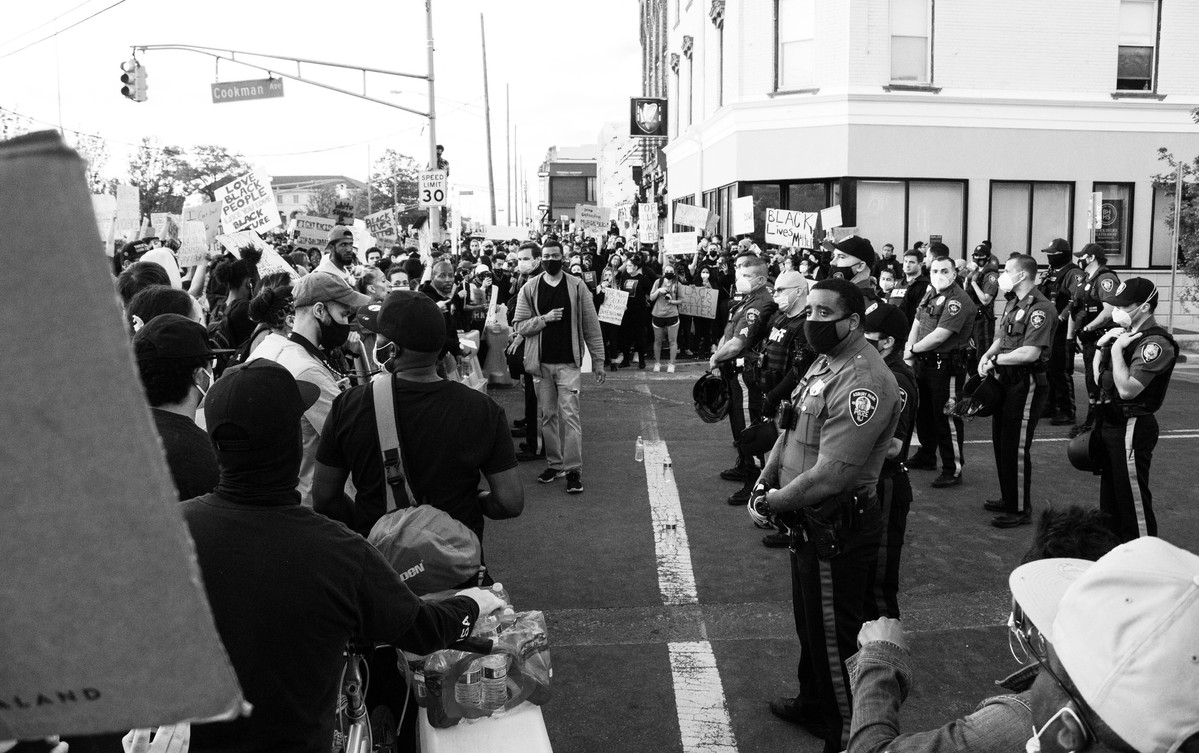 A standoff between the protestors and policemen in Asbury Park, NJ.