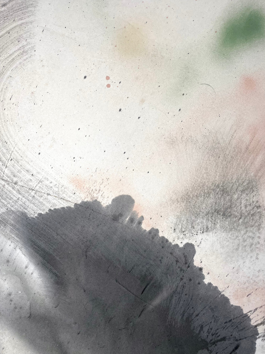 Noire et glauque, 2022 | Acrylic paint, acrylic spray, soft pastel, oil pastel, and charcoal on raw cotton | 130 x 80 cm