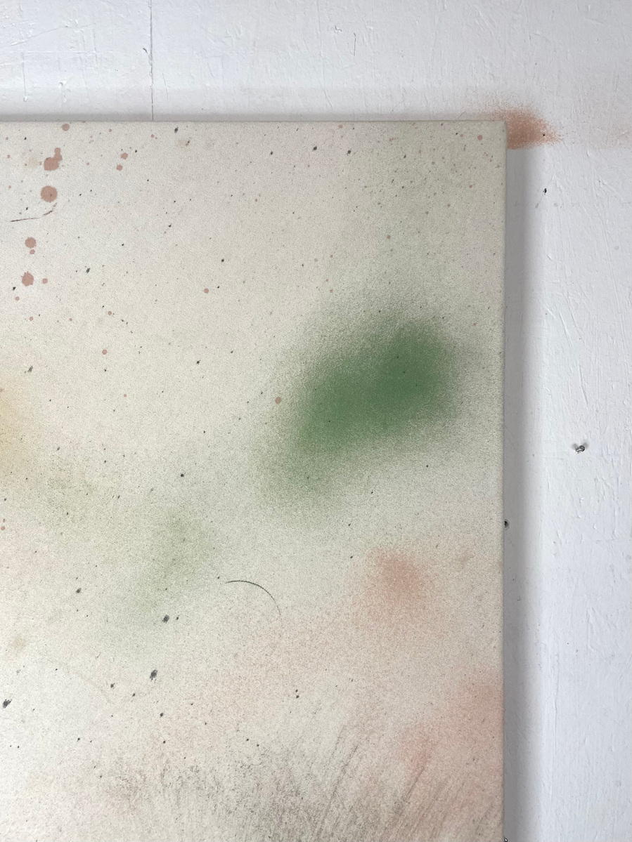 Noire et glauque, 2022 | Acrylic paint, acrylic spray, soft pastel, oil pastel, and charcoal on raw cotton | 130 x 80 cm
