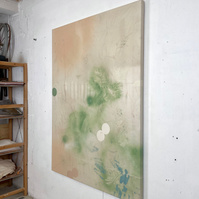 Alejandro Javaloyas - Plastique perforé 3, 2022 | Acrylic paint, acrylic spray, soft pastel, oil pastel, charcoal, and plastic foil on raw cotton | 160 x 120 cm