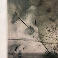Schwarzgrün 2, 2022 | Acrylic paint, acrylic spray, soft pastel, oil pastel, and charcoal on raw cotton | 200 x 150 cm