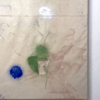 Glauque et cobalt, 2022 | Acrylic paint, acrylic spray, soft pastel, oil pastel, charcoal, and plastic foil on raw cotton | 160 x 120 cm
