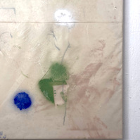 Glauque et cobalt, 2022 | Acrylic paint, acrylic spray, soft pastel, oil pastel, charcoal, and plastic foil on raw cotton | 160 x 120 cm