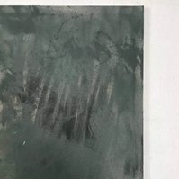 Schwarzgrün, 2022 | Acrylic paint, acrylic spray, soft pastel, oil pastel, and charcoal on raw cotton | 200 x 150 cm