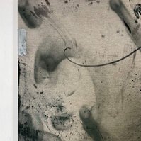 Schwarzgrün, 2022 | Acrylic paint, acrylic spray, soft pastel, oil pastel, and charcoal on raw cotton | 200 x 150 cm