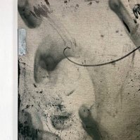 Schwarzgrün, 2022 | Acrylic paint, acrylic spray, soft pastel, oil pastel, and charcoal on raw cotton | 200 x 150 cm