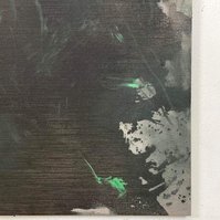 Schwarzgrün, 2022 | Acrylic paint, acrylic spray, soft pastel, oil pastel, and charcoal on raw cotton | 200 x 150 cm