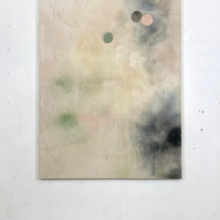 Alejandro Javaloyas - Plastique perforé 2, 2022 | Acrylic paint, acrylic spray, soft pastel, oil pastel, charcoal, and plastic foil on raw cotton | 160 x 120 cm