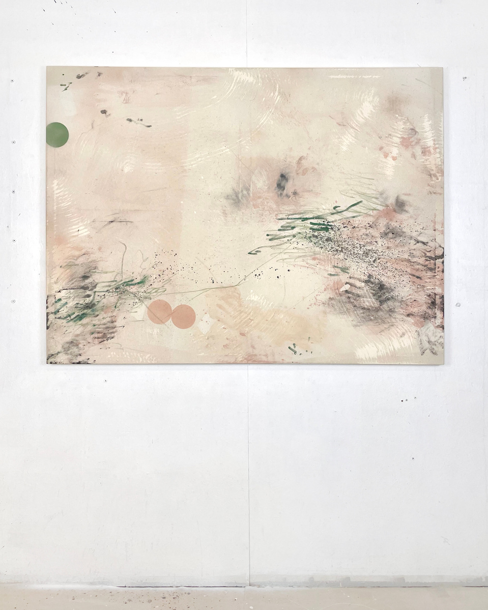 Alejandro Javaloyas - Chair et glauque 4, 2022 | Acrylic paint, acrylic spray, soft pastel, oil pastel, and charcoal on raw cotton | 120 x 160 cm