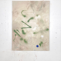 Alejandro Javaloyas - Glauque et cobalt, 2022 | Acrylic paint, acrylic spray, soft pastel, oil pastel, charcoal, and plastic foil on raw cotton | 160 x 120 cm