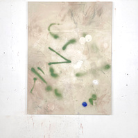Alejandro Javaloyas - Glauque et cobalt, 2022 | Acrylic paint, acrylic spray, soft pastel, oil pastel, charcoal, and plastic foil on raw cotton | 160 x 120 cm