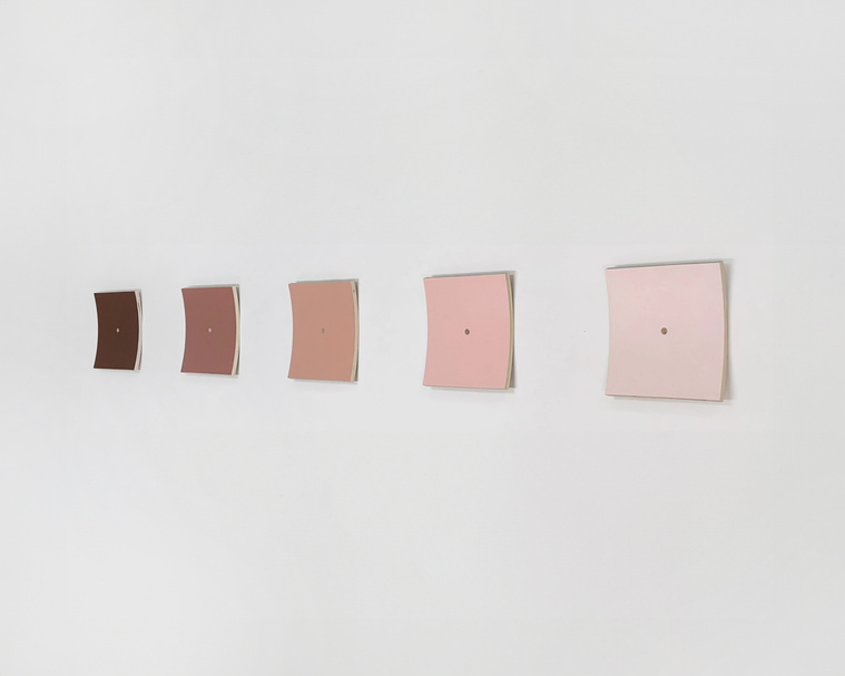 5 abstract paintings in pink hues by Alejandro Javaloyas