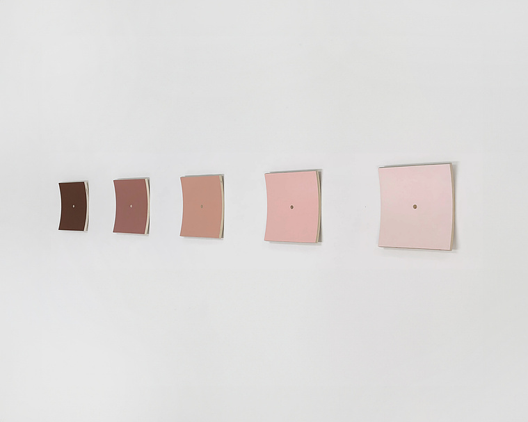 5 abstract paintings in pink hues by Alejandro Javaloyas