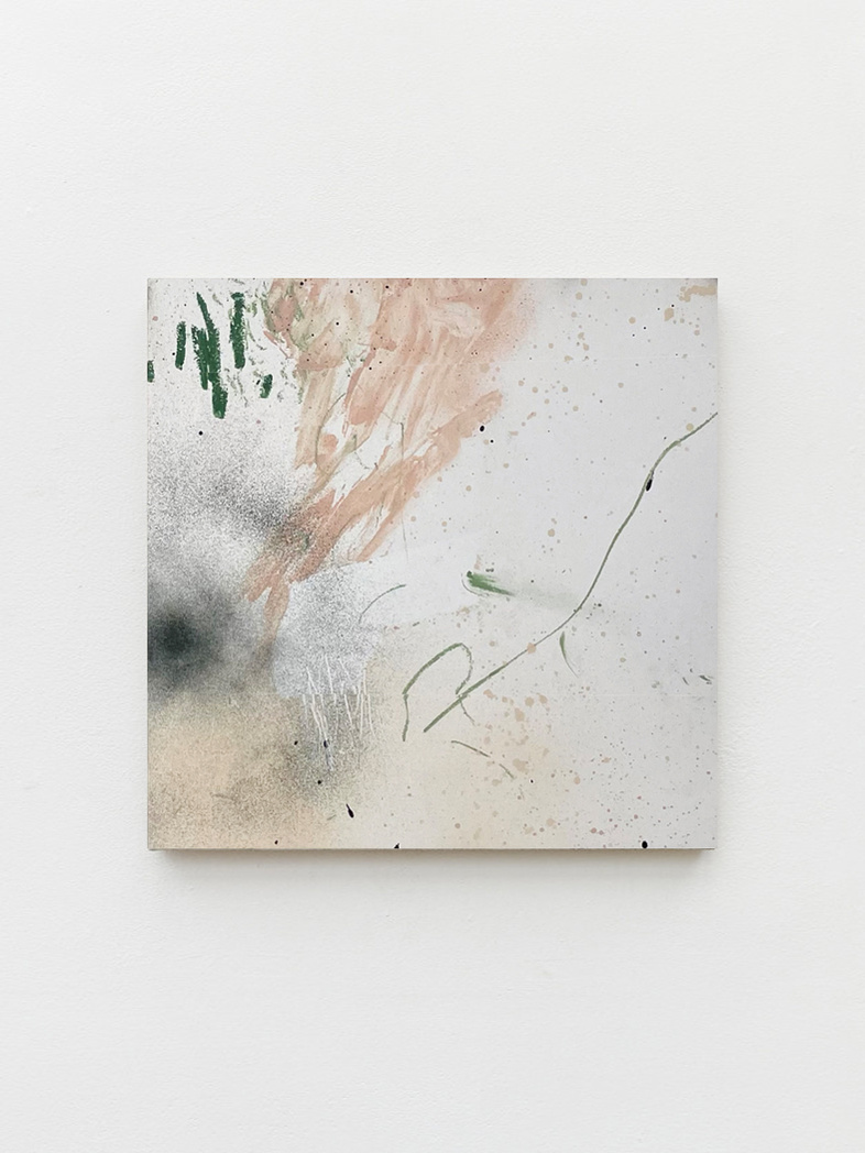 Estudi 5, 2022 | Acrylic paint, acrylic spray, soft pastel, oil pastel and charcoal on plywood | 40 x 40cm