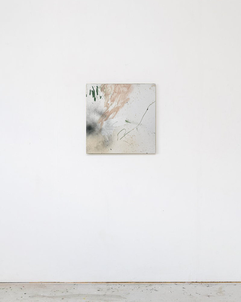 Alejandro Javaloyas - Estudi 5, 2022 | Acrylic paint, acrylic spray, soft pastel, oil pastel and charcoal on plywood | 40 x 40cm