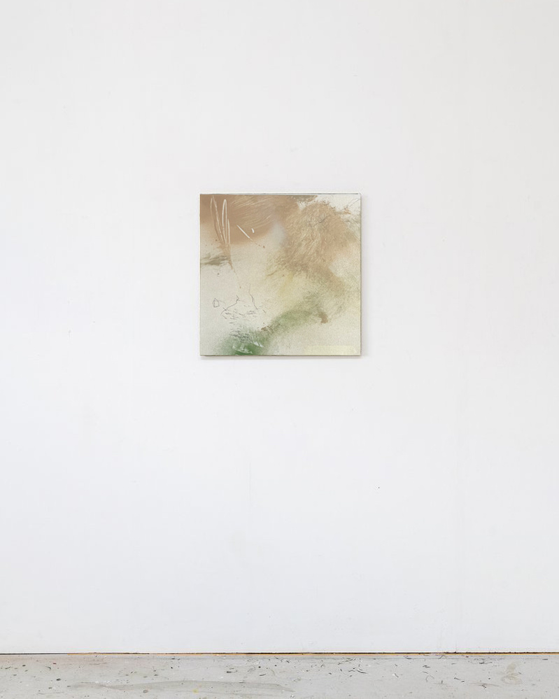 Alejandro Javaloyas - Estudi 3, 2022 | Acrylic paint, acrylic spray, soft pastel, oil pastel and charcoal on plywood | 40 x 40cm