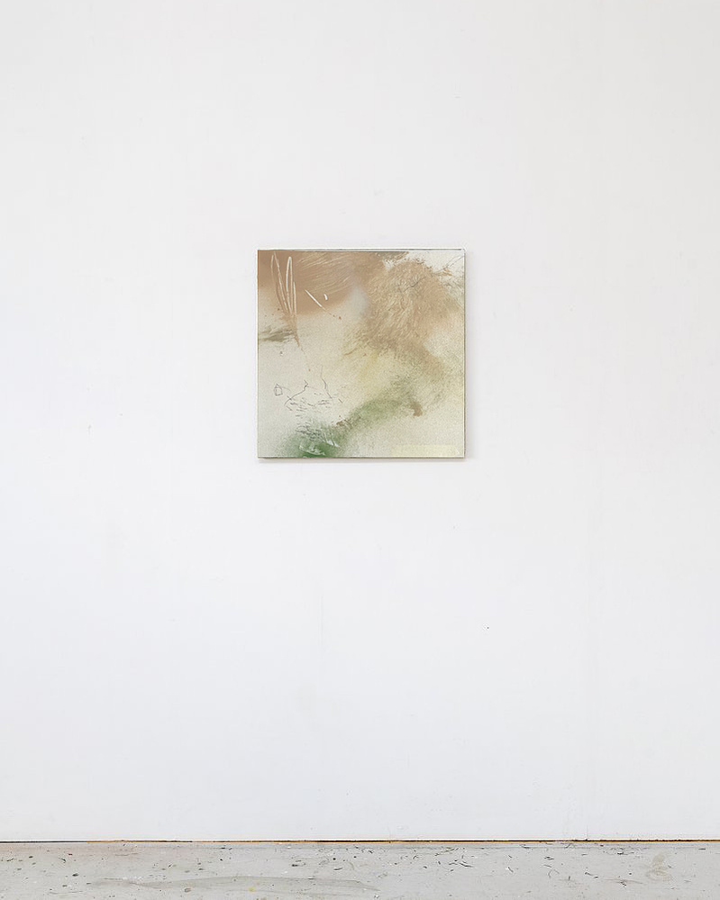 Alejandro Javaloyas - Estudi 3, 2022 | Acrylic paint, acrylic spray, soft pastel, oil pastel and charcoal on plywood | 40 x 40cm