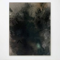 Alejandro Javaloyas - Schwarzgrün 3, 2022 | Acrylic paint, acrylic spray, soft pastel, oil pastel, and charcoal on raw cotton | 200 x 150 cm