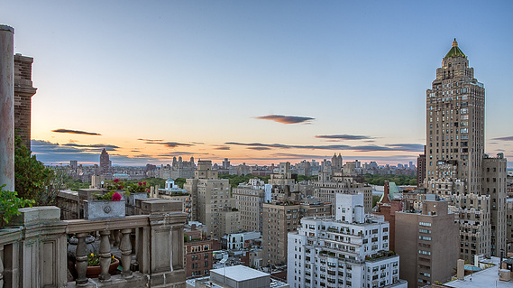 Sunset over Manhattan residential buildings and the Carlyle Hotel